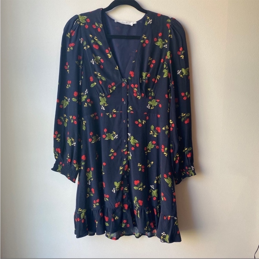 Astr Red and Green Wrap Sundress with Bishop Sleeves - Picture 3 of 4